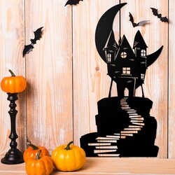 Wooden Halloween Decoration - Haunted House | Black