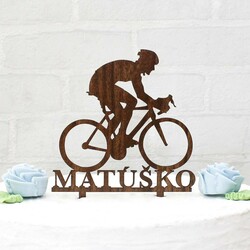 Drevený zápich na tortu s menom - Bicyklista
