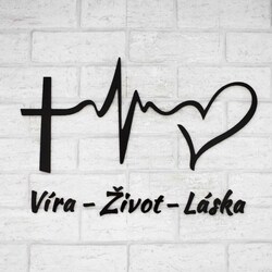 Dřevěná dekorace na zeď - Víra, Život, Láska | Černá