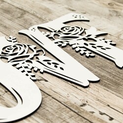 Wooden Wall Sticker - Love with Flowers | White