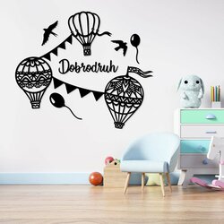 Sticker for Children&#039;s Room with Custom Text - 3 Balloons | Black