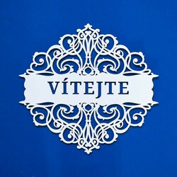 Dřevěná ozdoba na dveře s nápisem Vítejte | Bílá