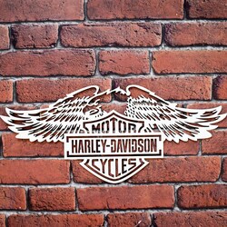 Wooden Picture - Harley Davidson Logo | White