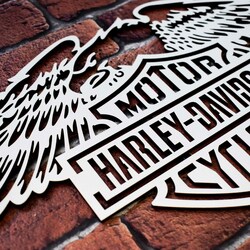 Wooden Picture - Harley Davidson Logo | White