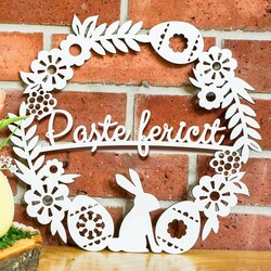 Coroniță pentru ușă - Paște fericit | Alb