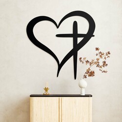 Drevený obraz na stenu - Srdce a kríž | Čierna