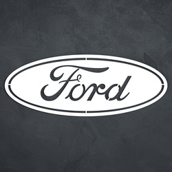 Carved Ford logo on the wall | White