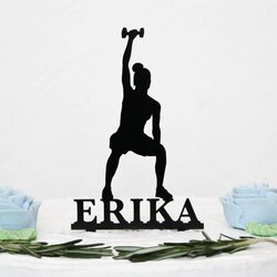 Drevený zápich na tortu s menom - Fitness kulturistka  | Čierna