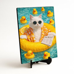 Pop art drevený obraz - Kocúr na nafukovačke