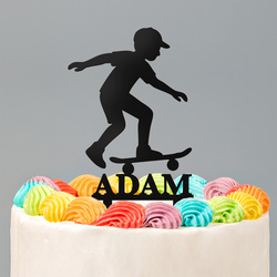 Zápich do torty s textom na mieru - Skateboardista | Čierna