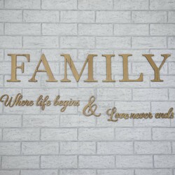 Wooden Sticker - Quote about Family  | Gold Craft Oak
