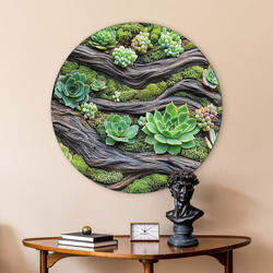 Round Wood Wall Art - Succulents