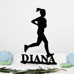 Drevený zápich na tortu s menom - Bežkyňa žena | Čierna