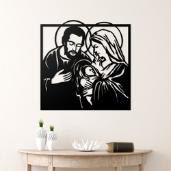Wooden Decoration - Joseph and Mary with Jesus | Black