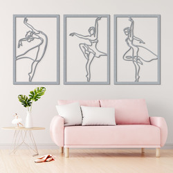 3-Piece Wooden Wall Art - Ballerinas | Silver