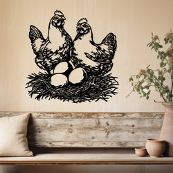 Wooden picture for the farm - Chickens on eggs | Black