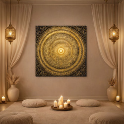 Drevený obraz zlatej mandaly - Dharma