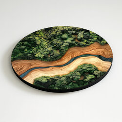 Circular Wall Art from Wood - Moss in Epoxy