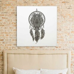 Engraved Wall Art - Dream Catcher Owl | White