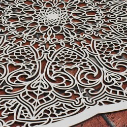 Vyrezávaná drevená mandala na stenu - Štvorec  | Biela