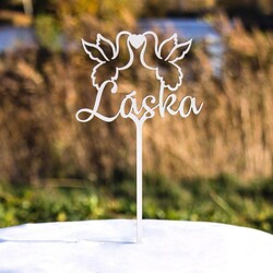 Ozdoba na svadobnú tortu - dve labute a nápis Láska