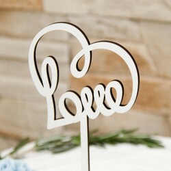 Svadobný zápich do torty - ozdobné srdiečko s nápisom Love 