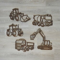 Wooden Sticker for Children&#039;s Room - Cars 5 pcs | Walnut