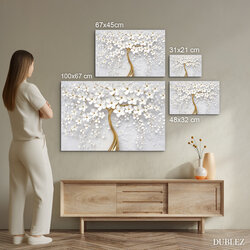 Drevený obraz - Zlatý strom s bielymi kvetmi