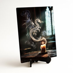 Drevený fantasy obraz - Mystický drak z dymu