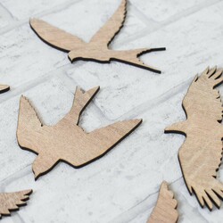Drevená samolepka vtáčiky na stenu 8 ks | Dub Sonoma