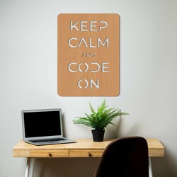 Wooden Wall Art - Keep Calm and Code On | Beech