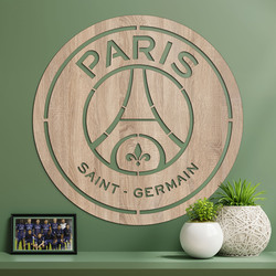 Wooden Football Logo on the Wall - PSG | Oak Sonoma