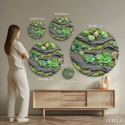 Okrúhly obraz z dreva - Sukulenty