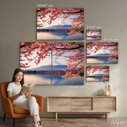 Japonský obraz na dřevě - Hora Fudži a sakury | 136x90 cm