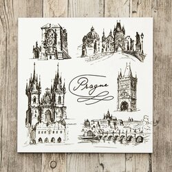 Black and White Wooden Picture of Prague | White