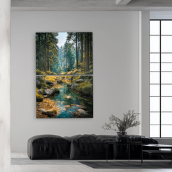 Drevený farebný obraz - Lesný potok | 90x136 cm