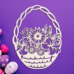 Easter Decoration - Wooden Basket with Flowers