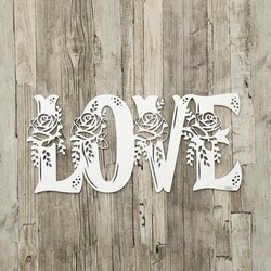 Wooden Wall Sticker - Love with Flowers | White
