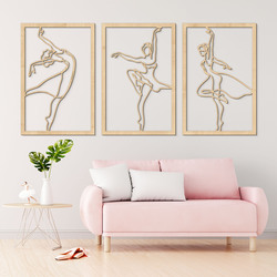 3-Piece Wooden Wall Art - Ballerinas | Maple