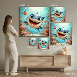 Drevený obraz do detskej izby - Veselý žralok v oceáne