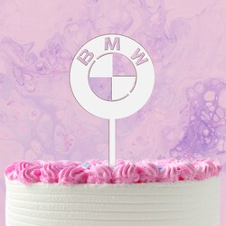 Tortový zápich z dreva - BMW | Biela