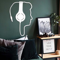 Wooden Wall Art of Music - Man with Headphones | White