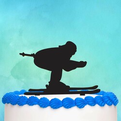 Drevený zápich na tortu s menom - Lyžiar | Čierna