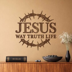 Vyrezávaný 3D obraz na stenu - Jesus Way Truth Life | Orech
