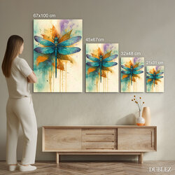 Fából készült kép - Kék szitakötő akvarellben