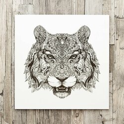 3d drevený gravírovaný obraz na stenu - Tiger | Biela