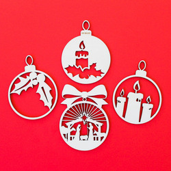 Dekorácie na stromček - Set vianočných gúľ (4ks) | Topoľová preglejka