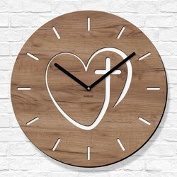 Drevené hodiny pre veriacich - Kríž v srdci | Dub tabakový