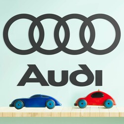 Drevené logo a nápis na stenu - Audi | Antracitovo-šedá