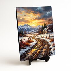 Drevený obraz - Horská chata v snehu